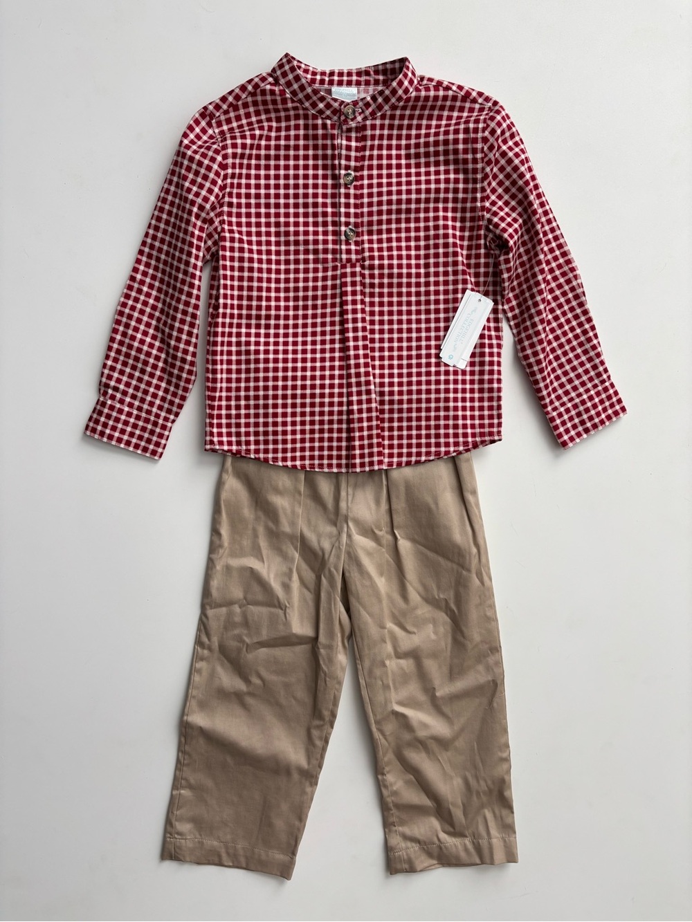 Edgehill Collection NWT Red Plaid 1/2 Button Shirt & Khaki Pants Set 4T
